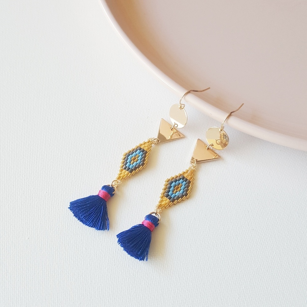 Beaded Tassel Dangle Earrings